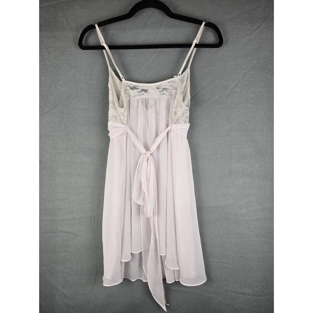 In Bloom by Jonquil Pink Lace Negligee Women Medium Sheer Mesh Babydoll Nightie